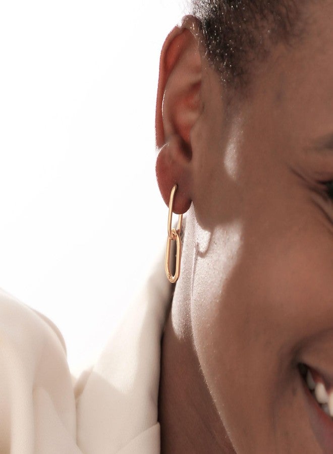 Kyerlyn Gold Earrings for Women Trendy, Dainty 14K Gold Plated Paperclip Square Chain Link Dangle Hoop Earrings Chunky Huggie Hoop Earrings Studs Hypoallergenic Simple Jewelry Gifts - Image 4